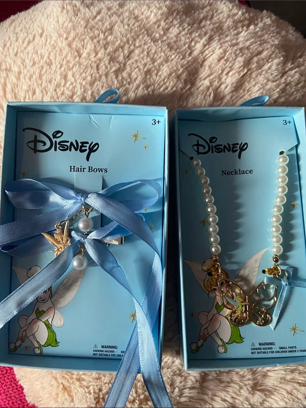 Disney Blue Ribbon Hair Bows with Pearl Drops and Gold Charms